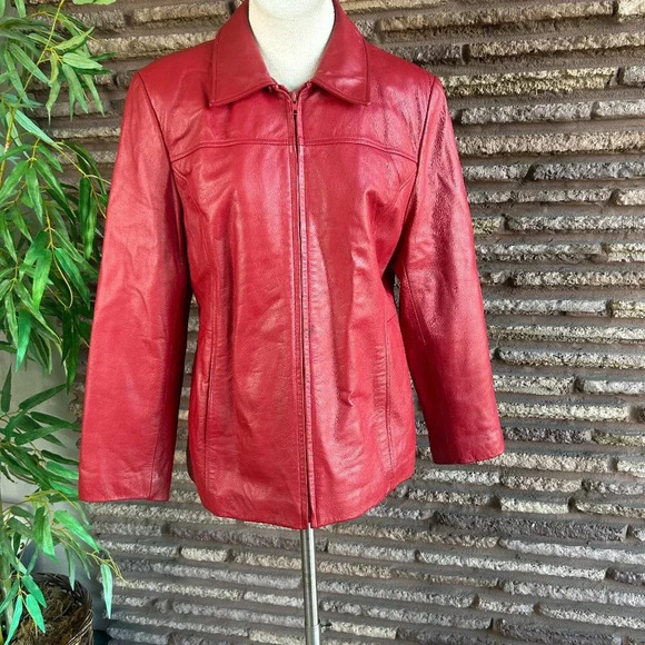 Worthington Red 100% Leather Full Zip Jacket Size L - Picture 1 of 8